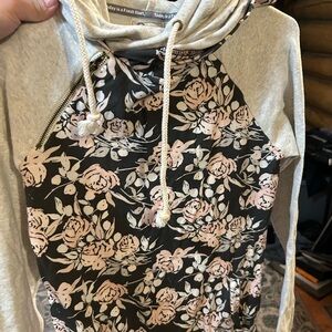 AMPERSAND AVE Black and Pink Floral Hoodie